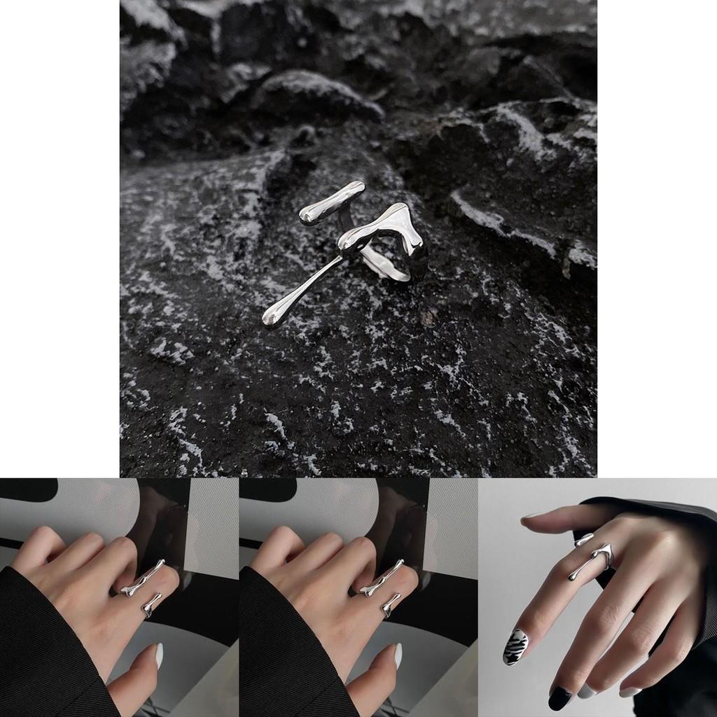 Unique 925 Sterling Silver Irregular Liquid Lava Adjustable Ring For Women With Geometric Design