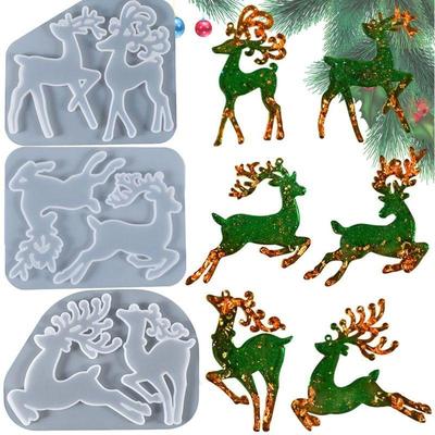 Epoxy Irregular Jewelry Making Tools Earrings Resin Mold Christmas Elk Keychain Pendant Silicone Mould Xmas Tree Ornament