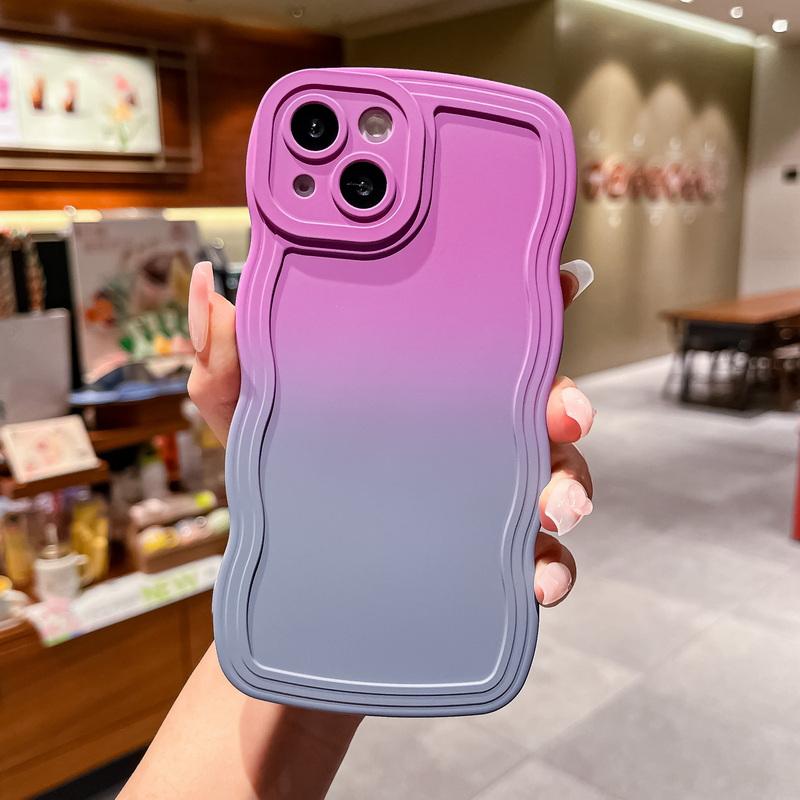 For Iphone 16 15 14 Pro Max 13 12 11 Samsung S24 S23 S21FE Gradient Double Color Case Wave Border Shockproof Phone Cover Skin Feel Shell