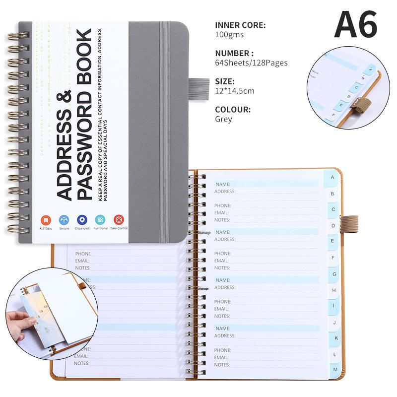 A6 Password Coil Notebook with Custom Letter Tabs & Logo for Business Meetings