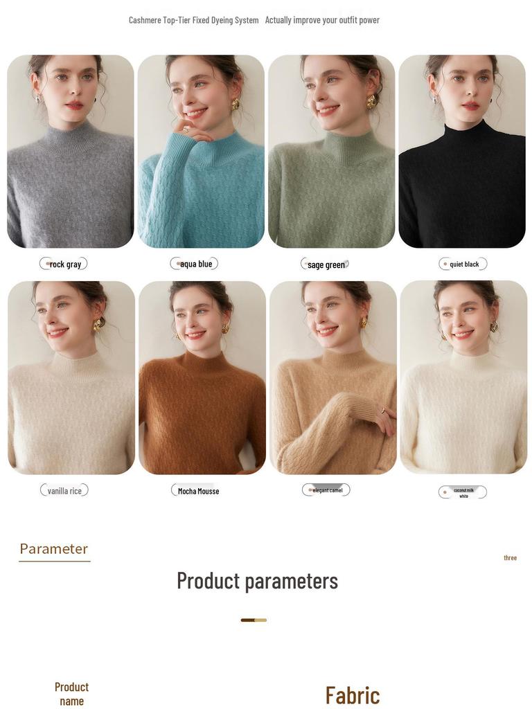 Women's Cashmere Cable Knit Sweater - Half-High Neck, Loose Fit, Versatile & Thickened for Autumn/Winter
