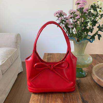 Borsa a Mano Versatile Retrò con Fiocco di Natale per Pendolari Nuova Borsa Rossa da Donna Autunno e Inverno Grande Capacità Singola Spalla Sottobraccio