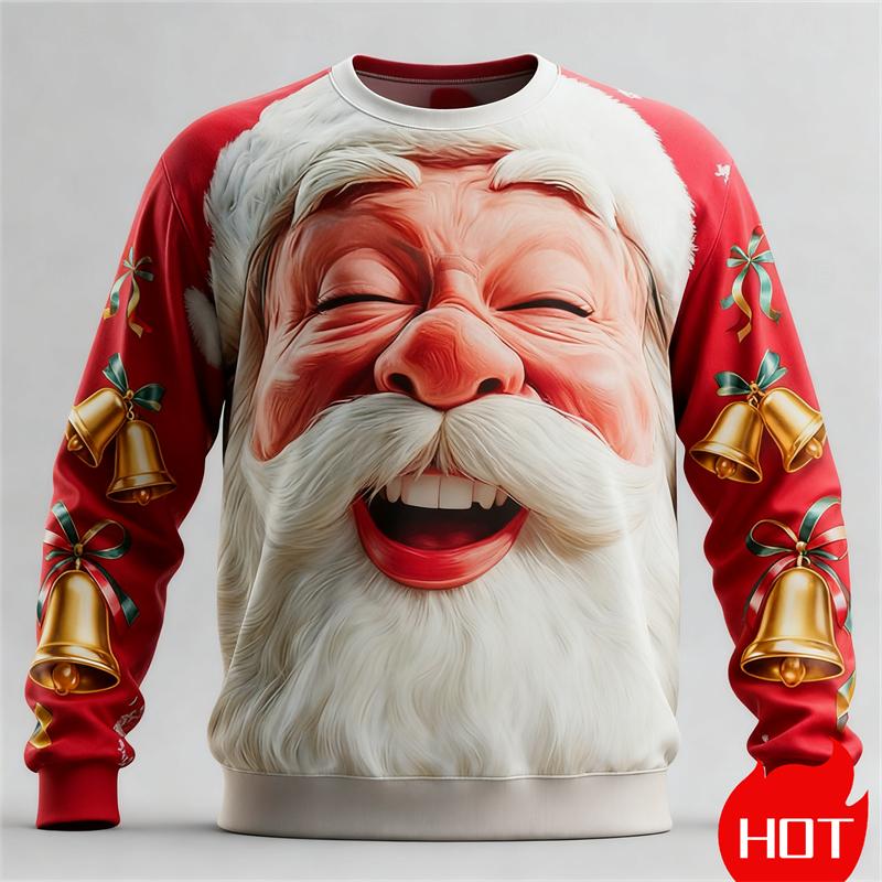 Autumn 3D Santa Clause Printed Sweatshirts Round Neck Fashionable Casual Sports Long Sleeved Christmas Clothing Men's Sweatshirts
