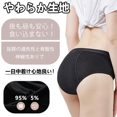 Raiplus Women's Sanitary Panties, Period Panties, Underwear Set, Black, 1 Piece, Medium