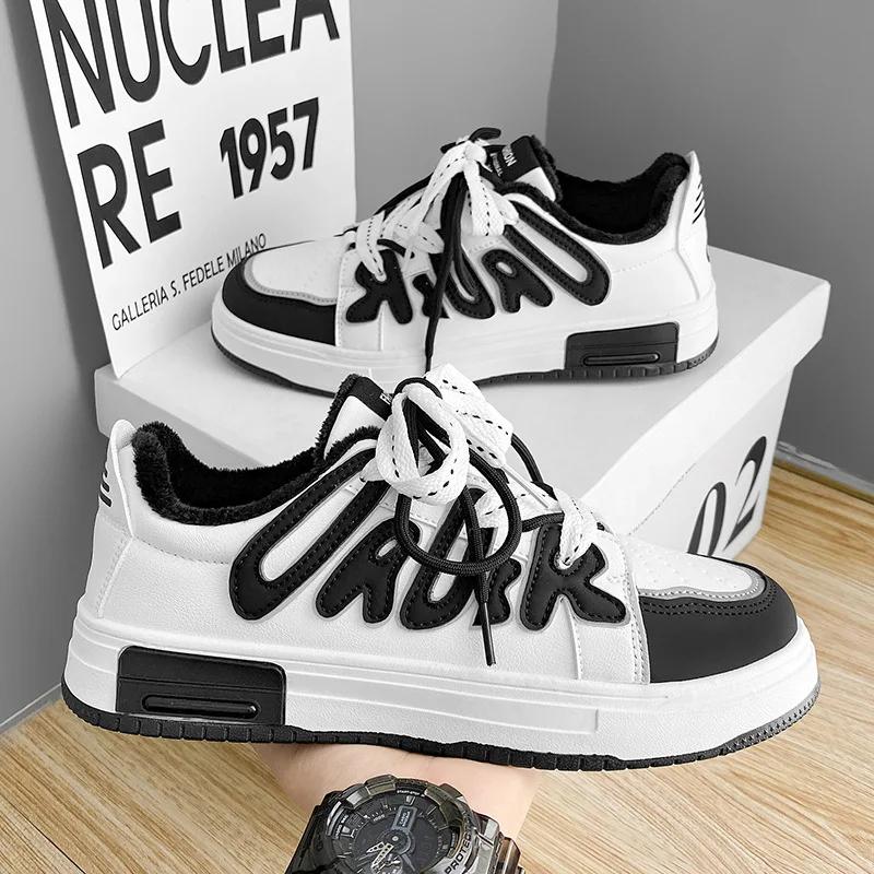 Fashion Men's Trendy Board Shoes  Winter New Korean Edition Velvet Warm Cotton Shoes Youth Student Outdoor Sports Casual Shoes Soft