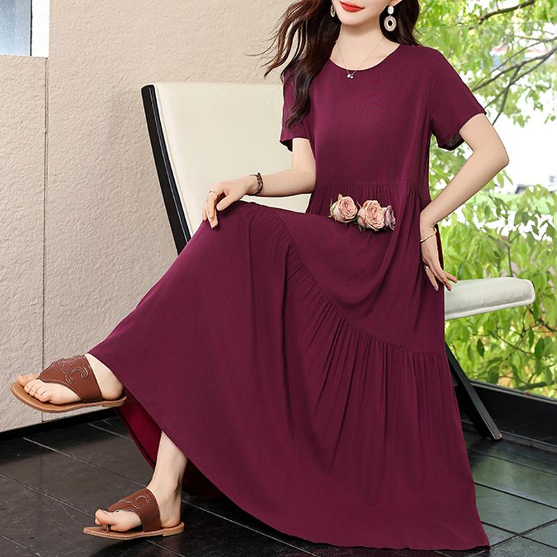 

Элегантные платья женские повседневные с коротким рукавом длинные летние больших размеров женская одежда 5XL пурпурно красный