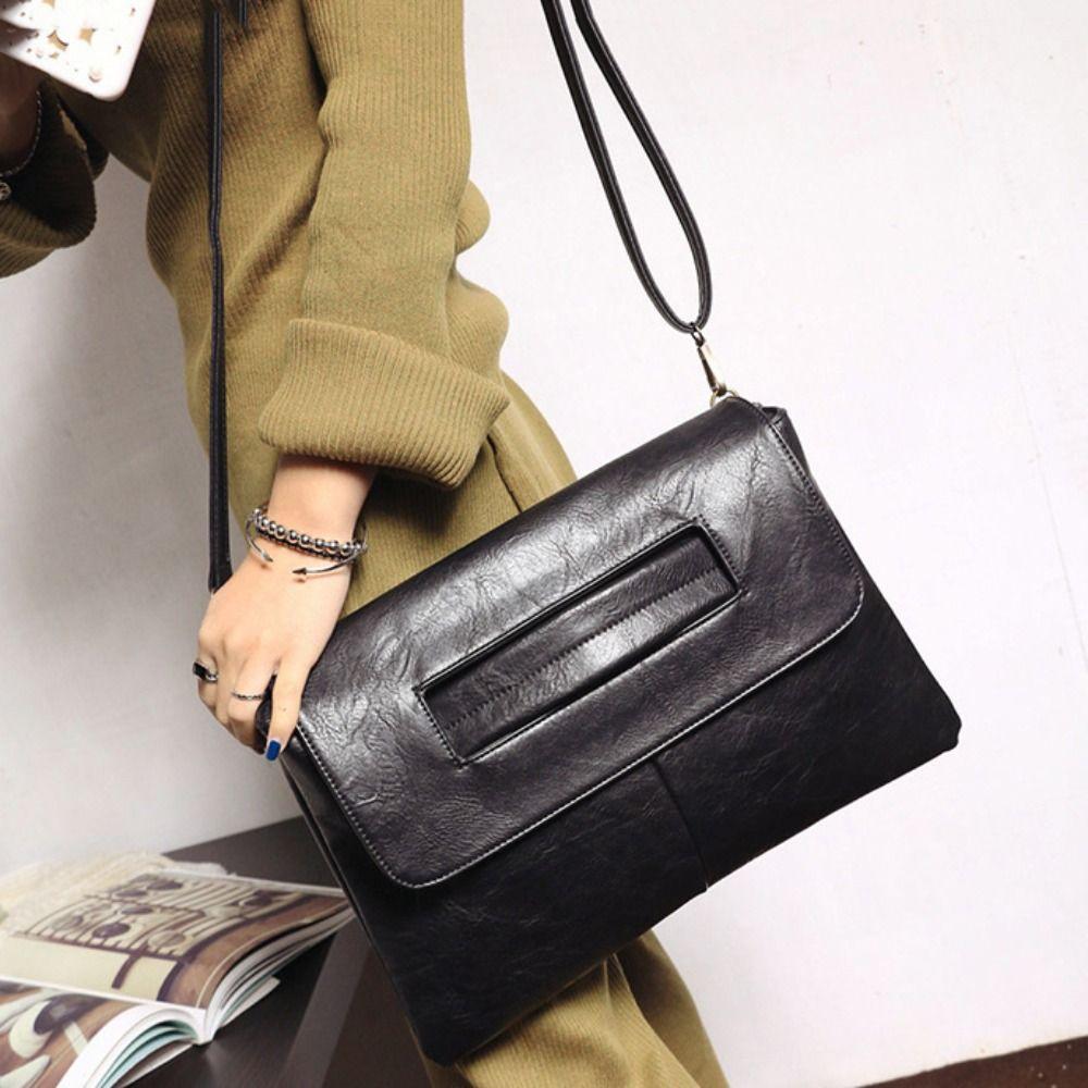 Zipper PU Leather Envelope Handbag Pure Color Handheld Evening Banquet Bag  Shopping