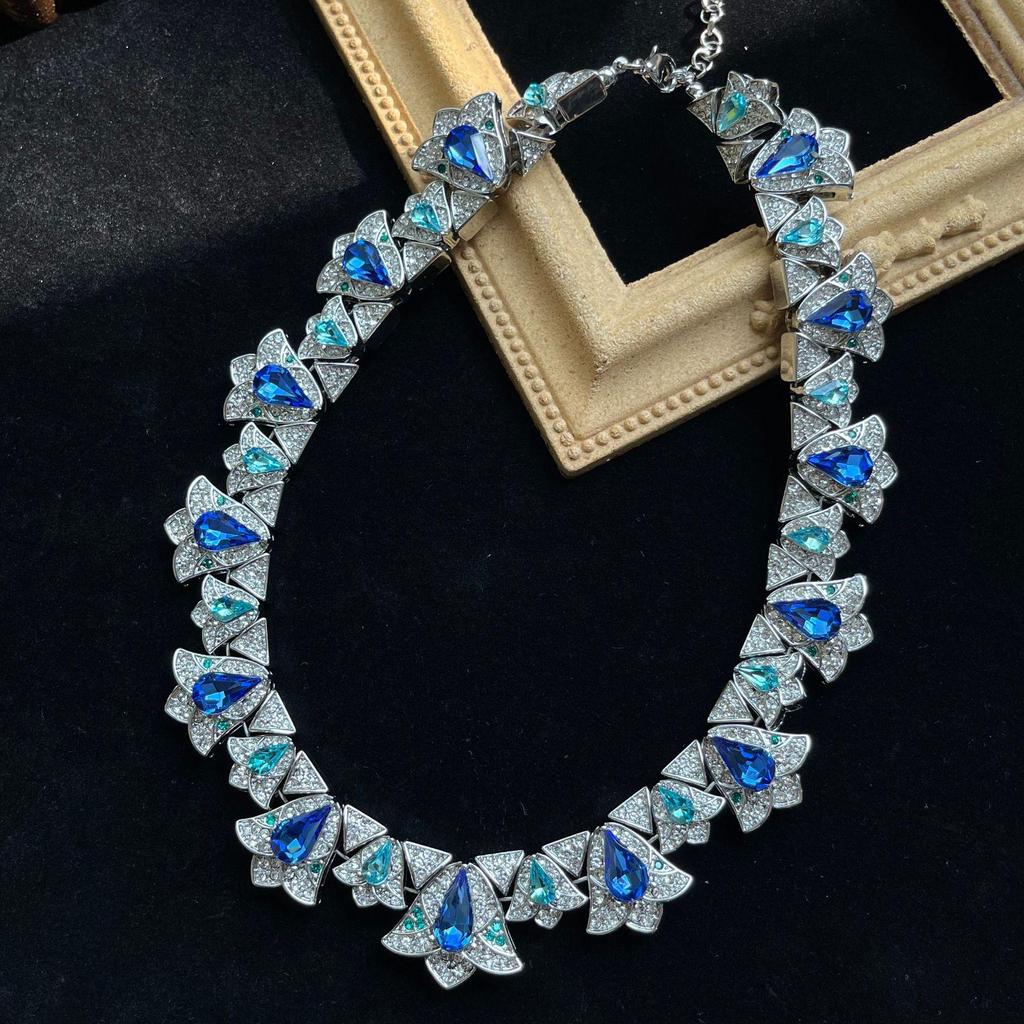 Vintage Blue Gemstone Drop Earrings with Off-Shoulder Design