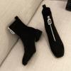 Fashion Autumn New Elastic Women's Short Boots Thick Heel Front Zipper Femme Shoes Square Toe Heel Black Suede Women's Botas Femininas