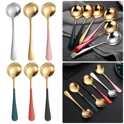 1Pcs Round Stainless Steel Soup Spoons 17cm Tableware Stirring Spoon Coffee Dishwasher Kitchen Tool for Dessert Coffee