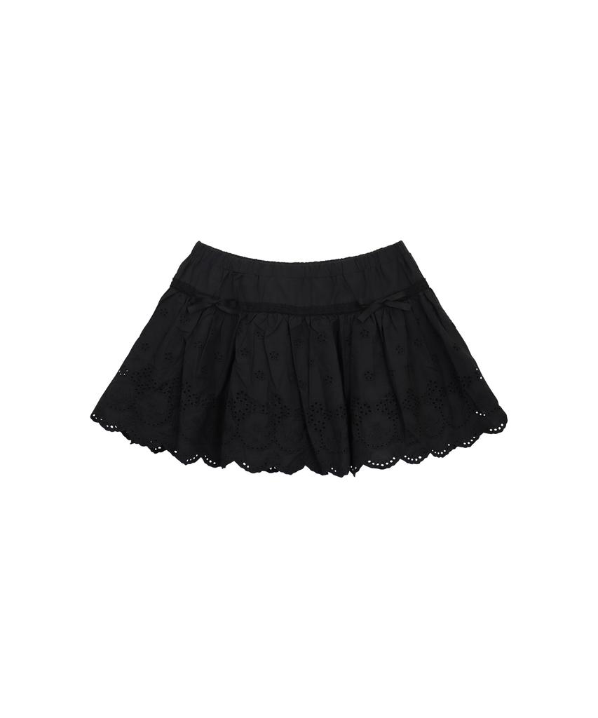 Pink Pineapple Boho Punching Shirring Skirt_Black