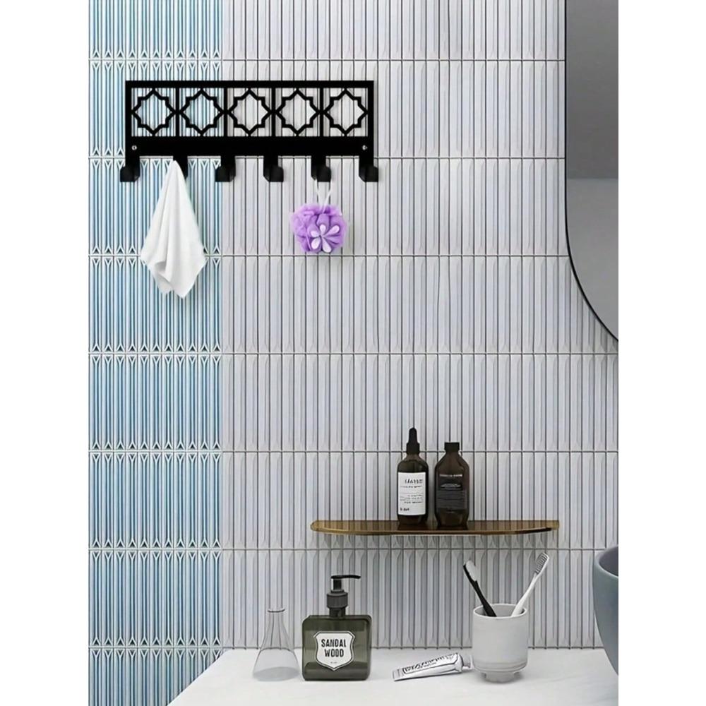 Bohemian Style Metal Key Hooks Wall Mounted Organizer Black Geometric Design Home Office Storage Durable