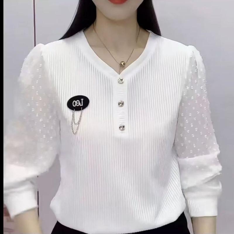 

Топы Нижнее белье Рубашки для женщин Рубашки с длинным рукавом для женщин Осень Новые шифоновые рубашки для женщин Универсальные пуловеры 5XL белый