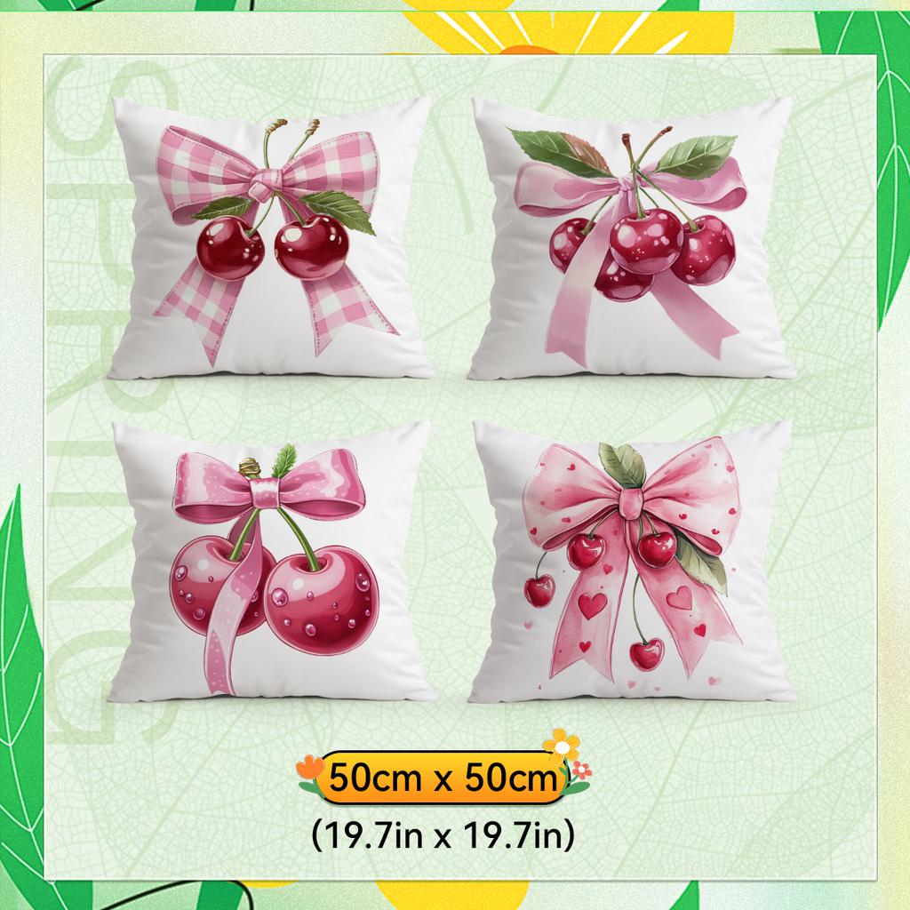 Bow Cherry Pattern Pillowcase Printed Polyester 40/45/50Cm Throw Pillowcover Decorative Sofa Cushion Pillowslip Home Decor