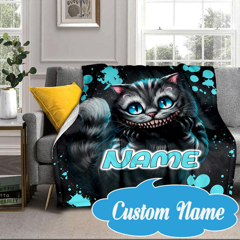 Custom Name che-shire cat Blanket bed sofa Blanket Flannel Blanket for Camping, Hiking, Picnic Essentials,gift for Fan family