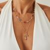 Fashion Diamond-Encrusted Cross Pendant, Collarbone Necklace, Wind Drip Oil Flower Crystal Chain Necklace.
