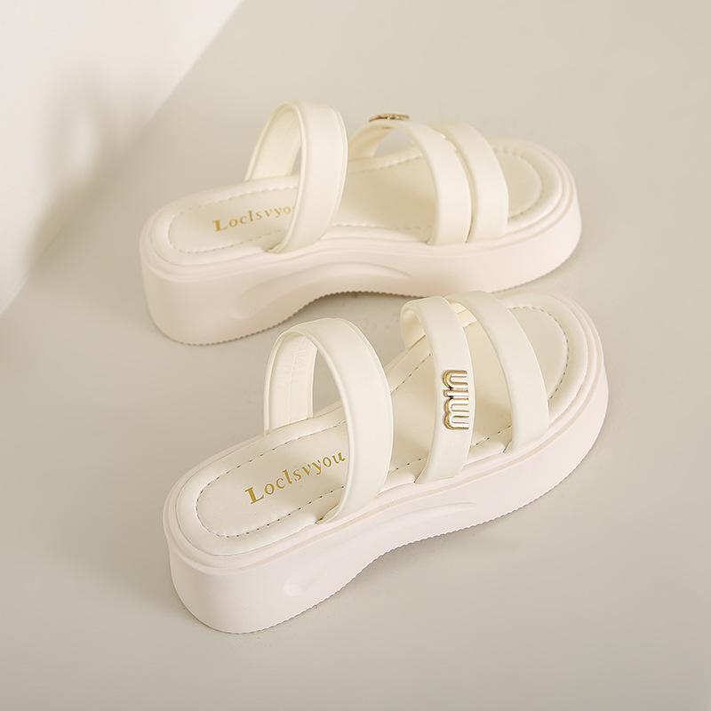 Slippers Women's Summer Outer Wear 2025 New Thick-soled One-word Drag Fashion Trendy Wear Two Wear Beach Women's Shoes Large Size Cool Slippers