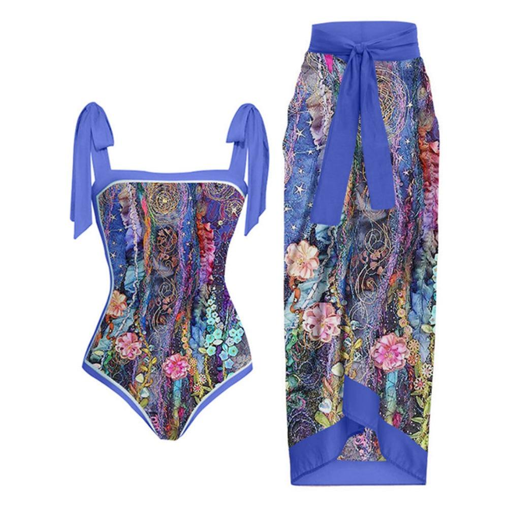 New One-piece Swimsuit Multi-color Printed Hip-wrapped Gauze Skirt Anti-light Two-piece Sunscreen Swimsuit