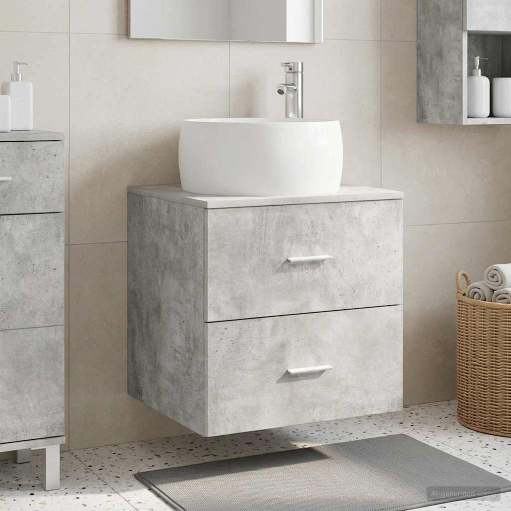 Wall Mounted Wash Basin Cabinet in Concrete Grey 49.5 x 44.5 x 66 cm