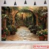 2D Mediterranean Flower Alley Backdrop Rustic Stone Path Photo Booth Background