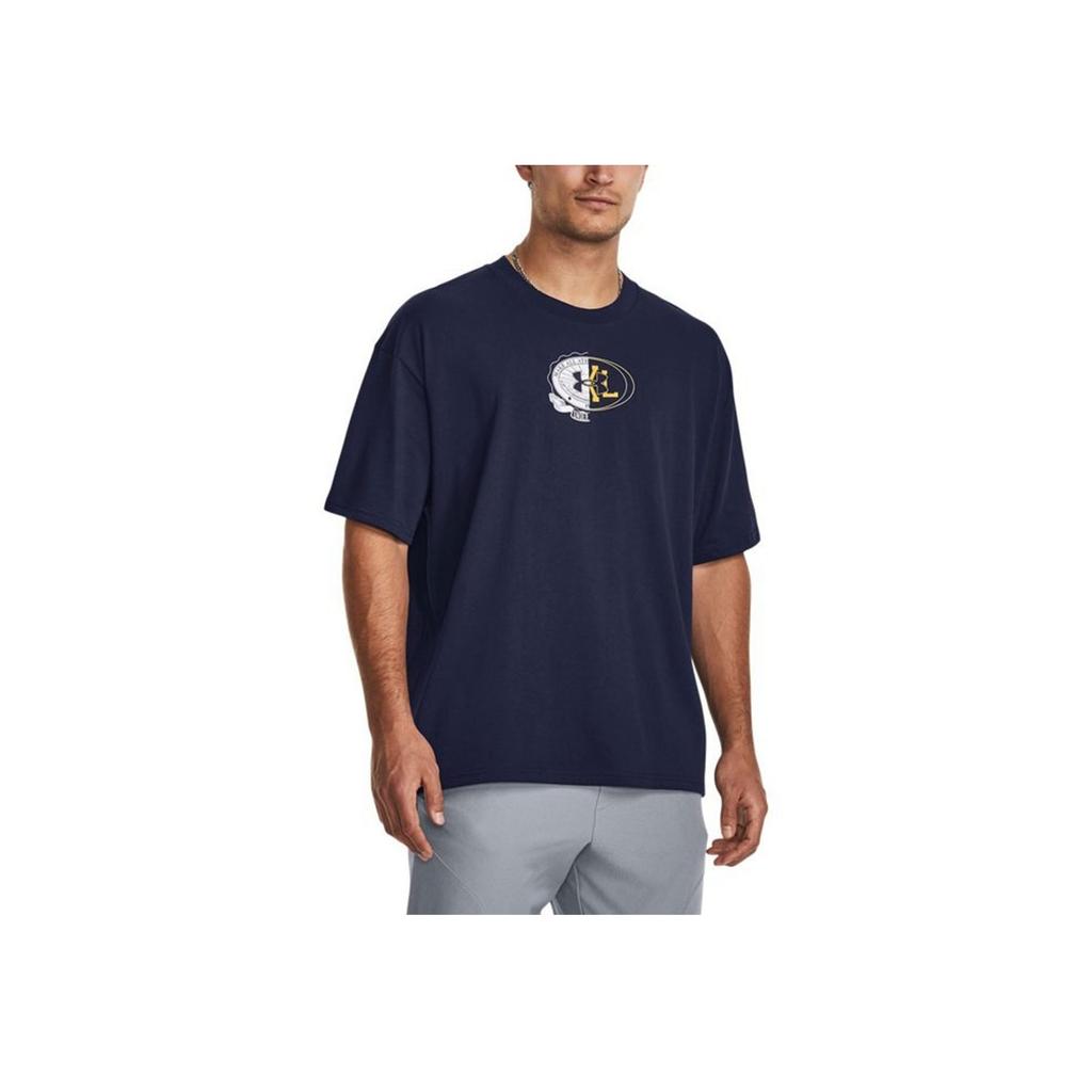Under Armour Split Logo Print Loose Training T-Shirt Men Tops Dark-Blue 1379557-410