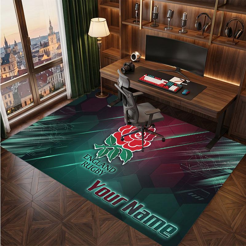 Tappeto in Velluto di Cristallo Personalizzato Rugby Inghilterra, Tappeto Morbido Antiscivolo con Testo Nome Personalizzato per Soggiorno Camera da Letto