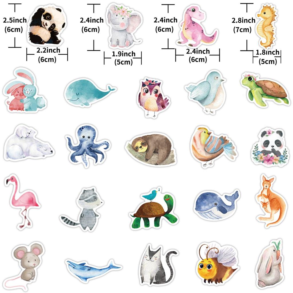 80pcs Cute Animal Stickers for Kids Cartoon Animals Decals On Water Bottle Laptop Scrapbook Watercolor Waterproof Vinyl Sticker