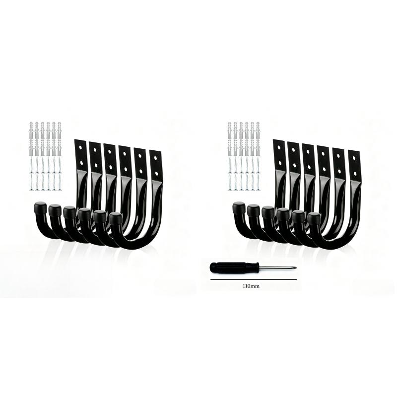 6/12pcs Heavy-Duty Metal Garage Hooks Wall-Mounted Bike and Garden Tool Hanging Storage Hooks Polished Carbon Steel Easy Install
