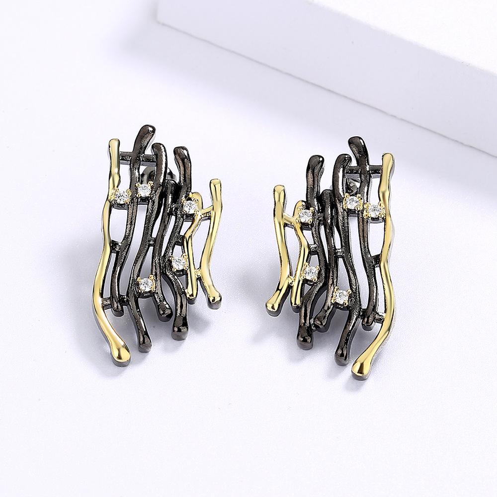 Fashion Jewelry Women 925  Stud Earrings Two Tone Gold Irregular Cocktail Party Earring Vintage Jewelry