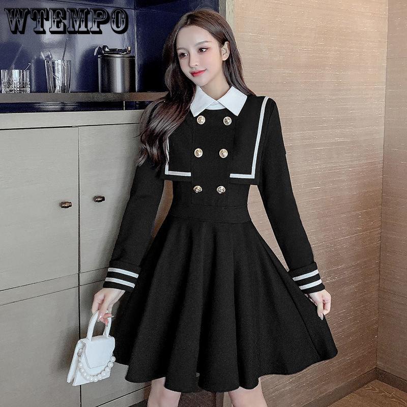 Women's Dress In Spring and Autumn Season Design Sense Dress Long Sleeve A-line Skirt with Waistband and Plush Thickened Outer-wear Skirt