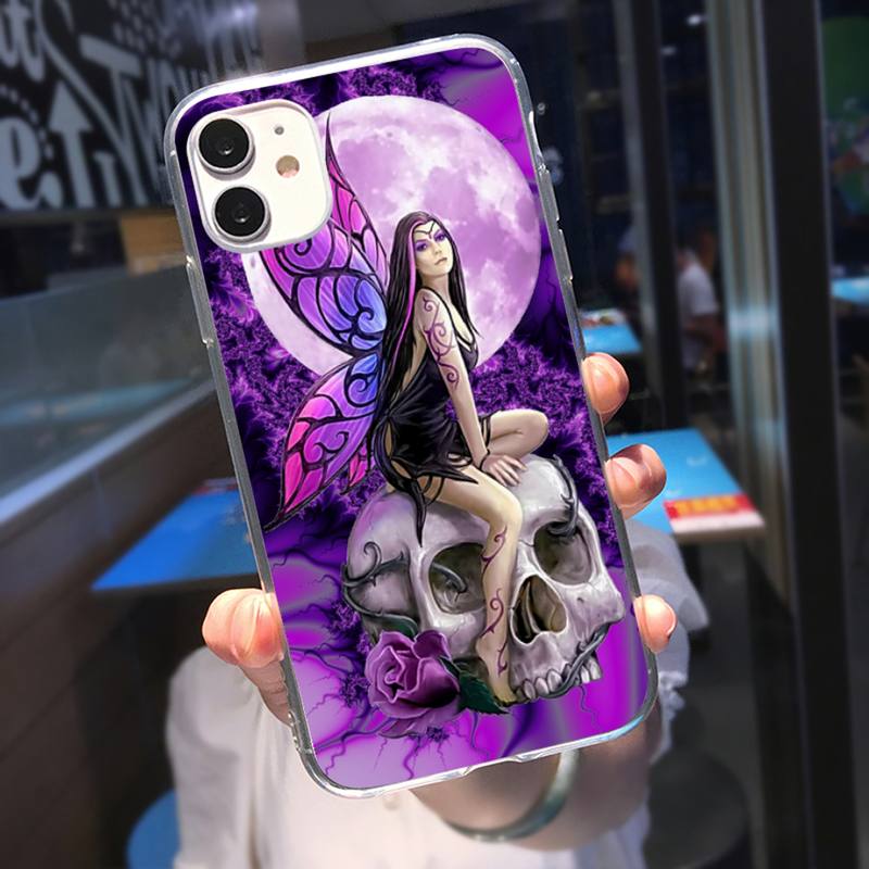 Coque de téléphone RUICHI Fée Crâne Gothique Pour iPhone 11 12 Mini 13 Pro XS Max X 8 7 6s Plus 5 SE XR Coque Transparente