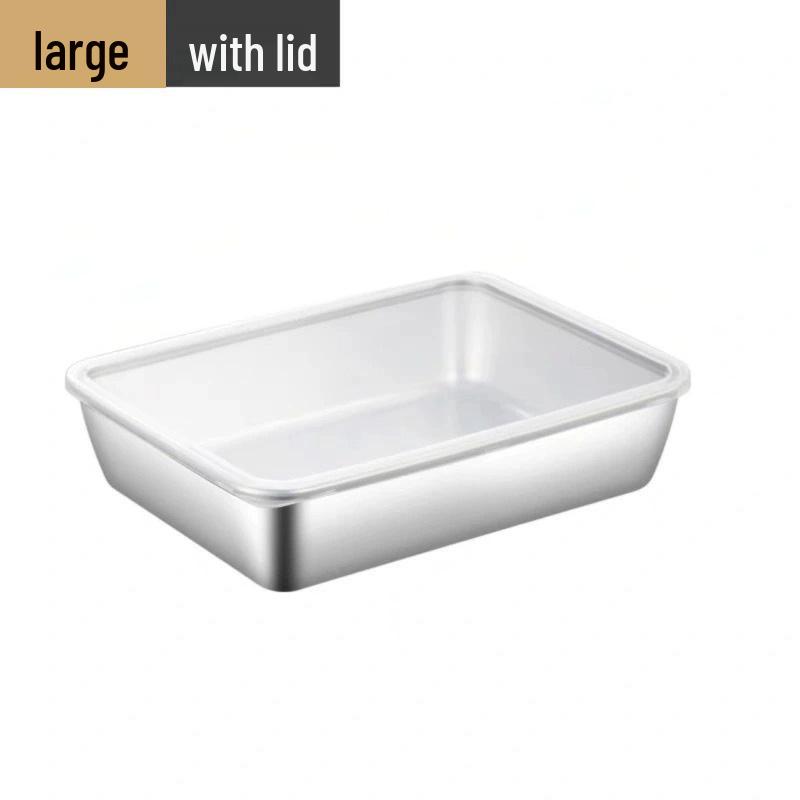 Stainless Steel Square Tray with Lid and Fresh-Keeping Magnetic Box, Towel Display, Rectangular Basin