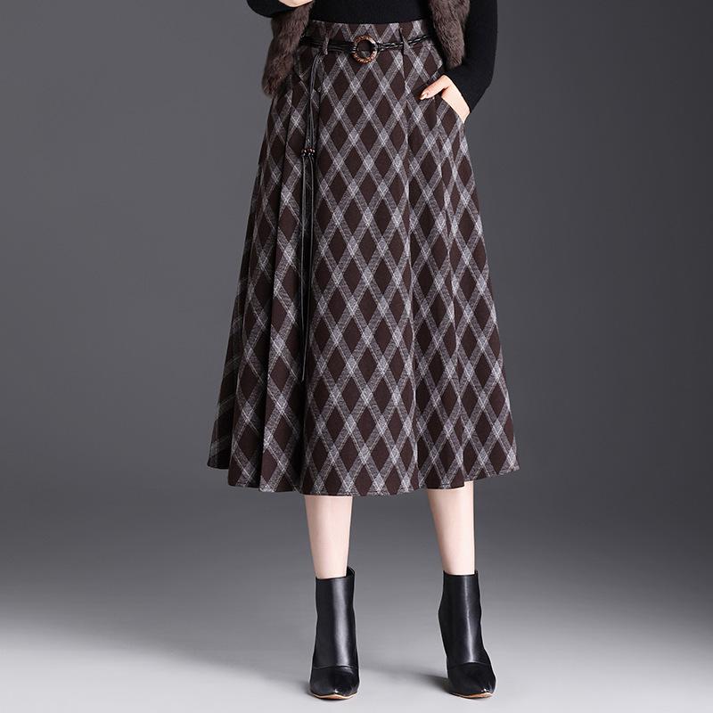 Spring 2026 Grid Pleated High-Waist A-line Midi Skirt - New Arrival, Perfect for Draped Commute Fashion Large