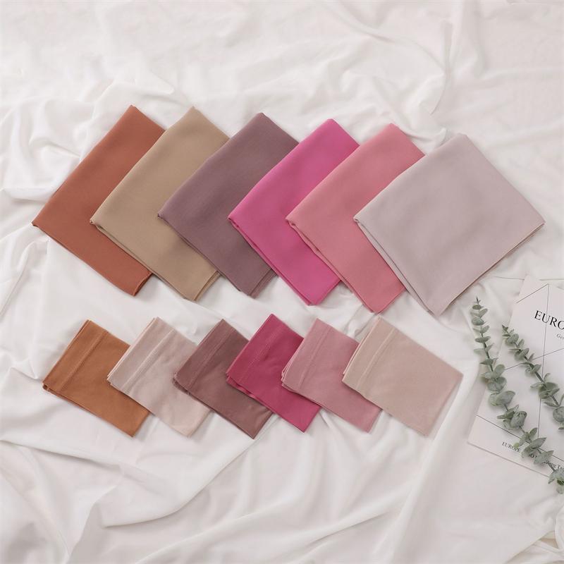 Muslim Chiffon Hijab Scarf for Women Long Solid Color Head Wrap with Muslim Turban Hat Ladies Muslim Veil Jersey Hijabs Scarves