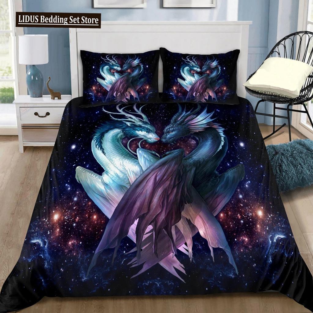 Comforter Dragon And Phoenix Full Queen Size Fantasy World Monster Gothic Bedding Sets Bohemian Mandala Comforter