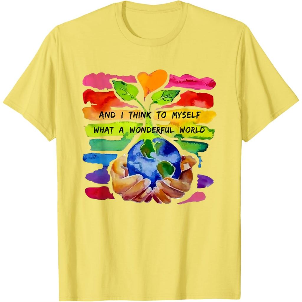 Wonderful World Earth Day Graphic Cotton T-Shirt Casual Short Sleeve Crewneck Tee
