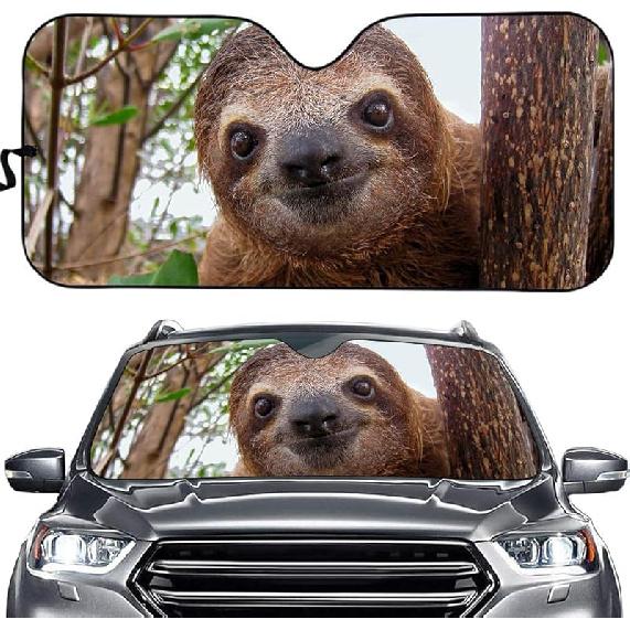 

Sloth Car Front Windshield Sun Shade - Funny Animal Print Custom - Blocks UV Rays Sun Visor Protector - Accordion Folding Auto Sunshade for Car Truck Sloth