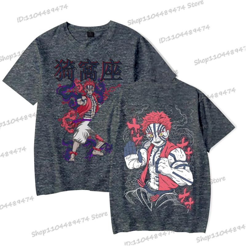 Akaza Anime Demon Slayer T Shirt Men Fashion Harajuku Short Sleeve T-shirt Vintage Kimetsu No Yaiba Comic Female Male Tops