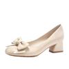 Soft-faced Bow Patent Leather Mary Jane Shoes Women's Thick Heel Medium Heel Single Shoes Sweet and Versatile