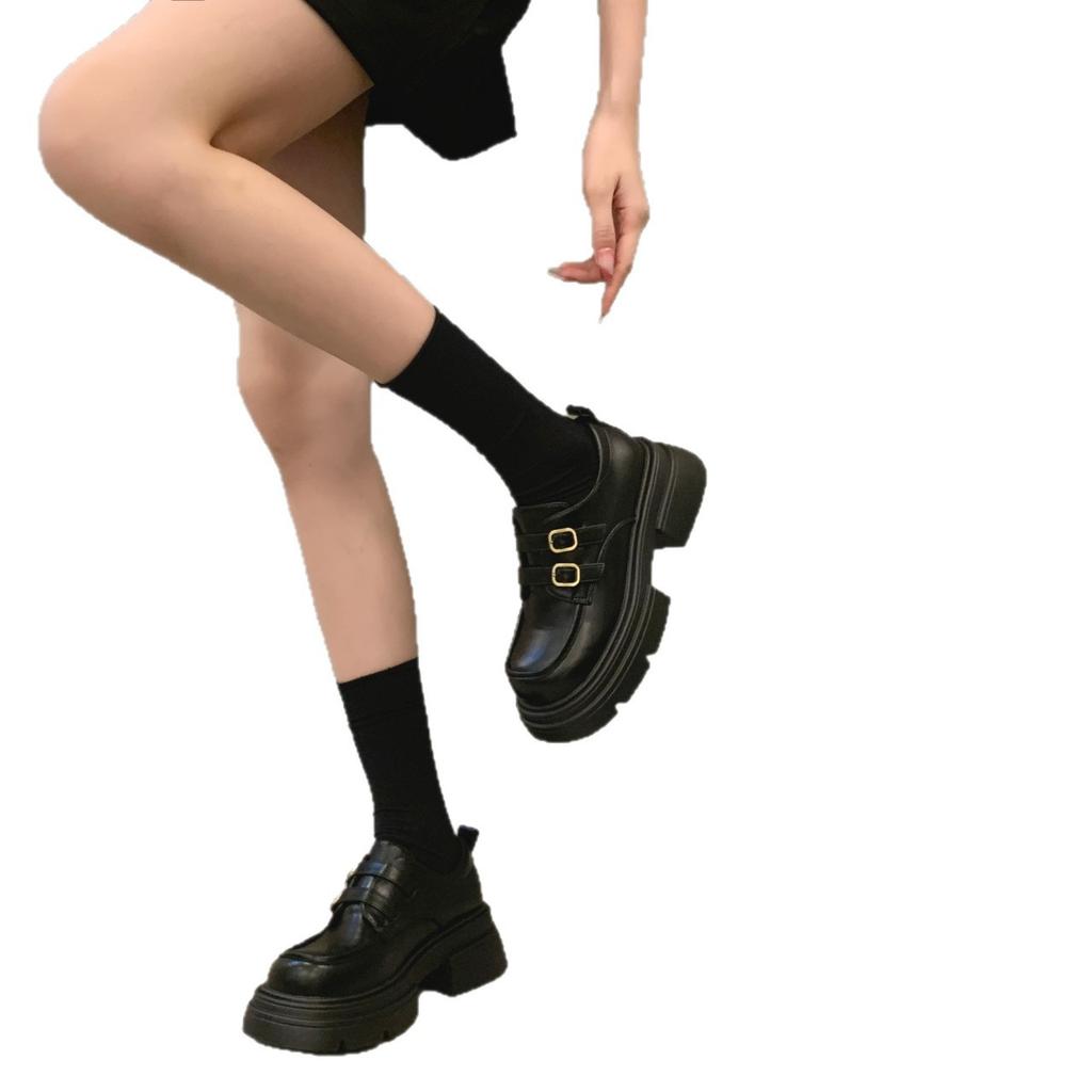 British style retro platform thick heel small leather shoes women's 2025 winter new versatile double buckle belt Mary Jane single shoes women