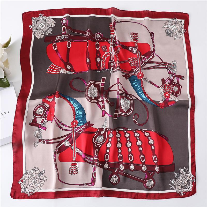Spring and summer thin printed silk scarf sun protection simulation silk small square scarf autumn and winter warm scarf fashion versatile professiona
