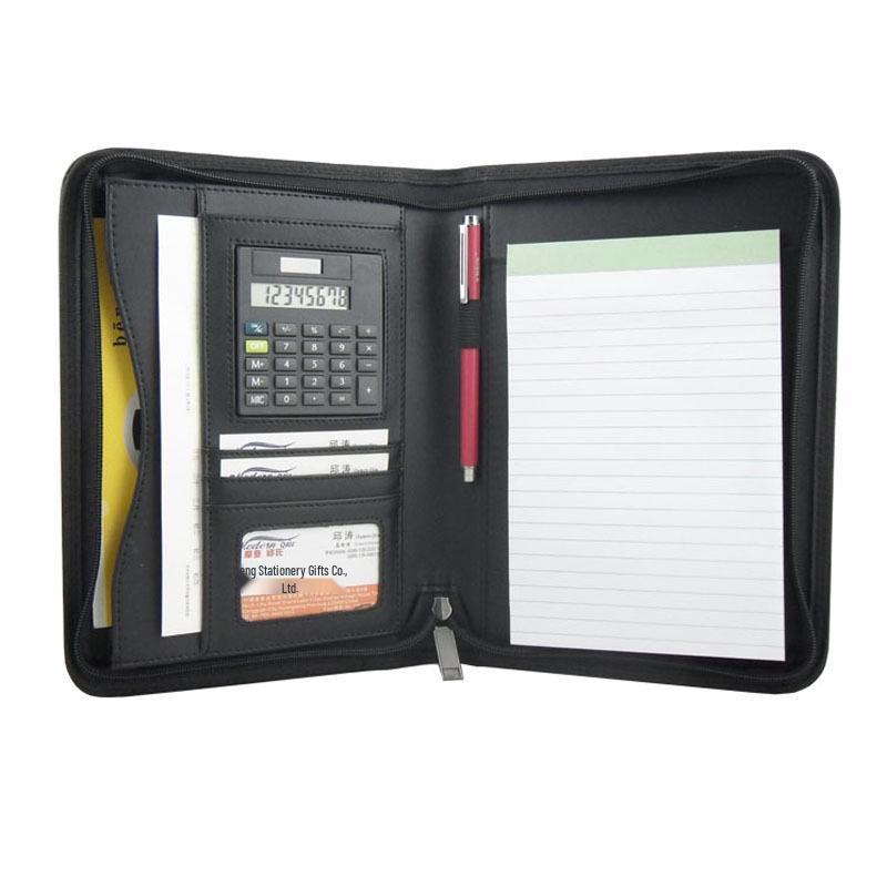 Moderner A5 Multifunktionaler PU Business Ordner mit Reißverschluss, Taschenrechner und Logo-bereitem Verkaufsleiter-Clip