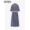 Zaprha 2025 New Arrival with Belt Lapel Long Sleeves Midi Skirt Dress Waist Slim Looking Elegant 2843787