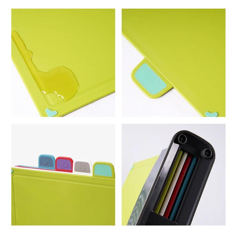 Cutting Boards with Holder 4pcs Sets for Kitchen Anti Bacterium Plastic Chopping Block Plastic Dishwasher Safe Chrismas