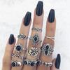 Fashion jewelry Vintage carved sun feather cross black gemstone ring multi-piece set set