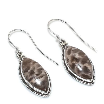 Natural Fossil Coral Gemstone 925 Solid Sterling Silver Gift Earring 1.50" V0t35
