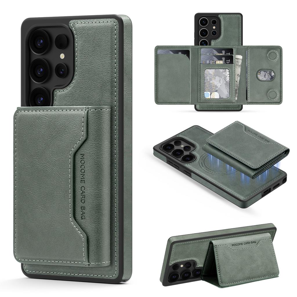For Samsung Galaxy S25 Ultra Case Compatible with MagSafe Leather Back Phone Cover with Detachable Card Bag