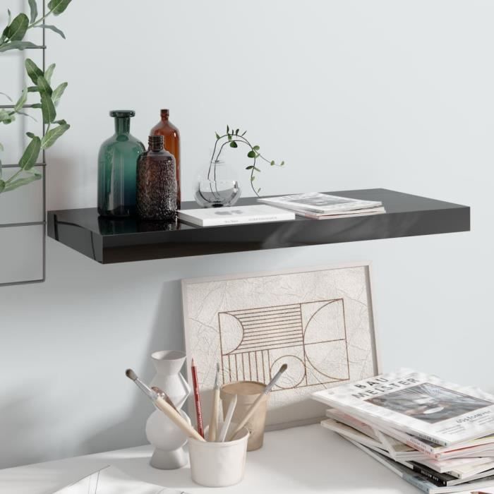VidaXL Floating Wall Shelf High Gloss Black 60x23.5x3.8 Cm MDF