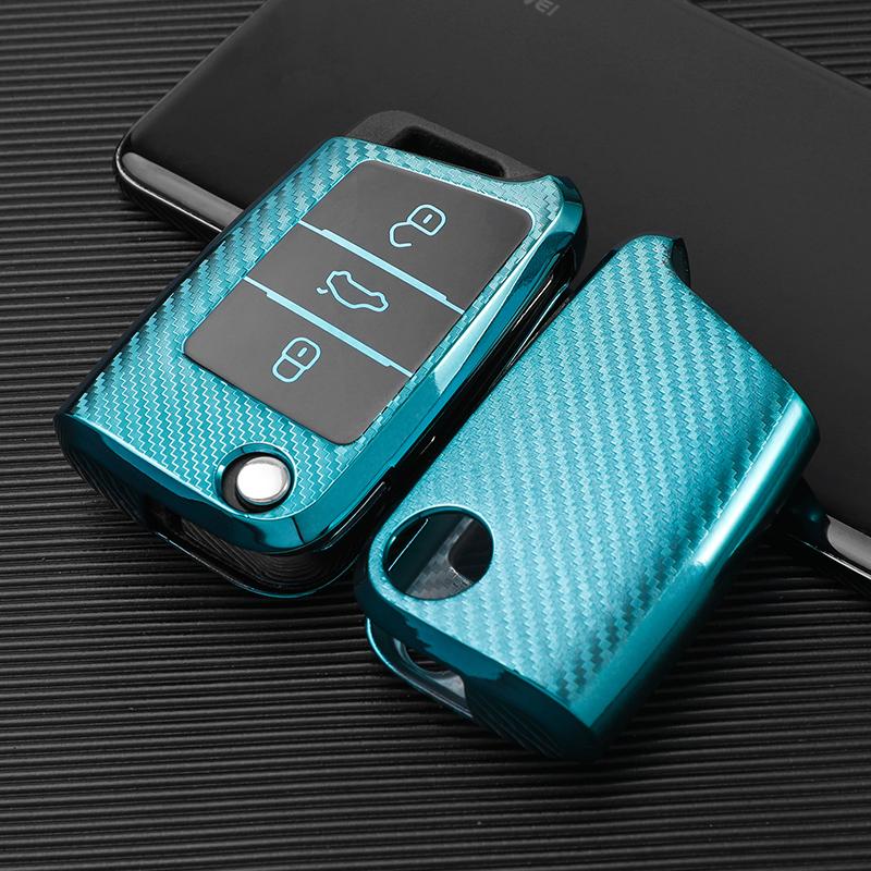 Car Key Case Cover Protector Protection Accessories TPU Carbon Fiber Car Key Case Auto for VW Golf-7 Tiguan-L POLO