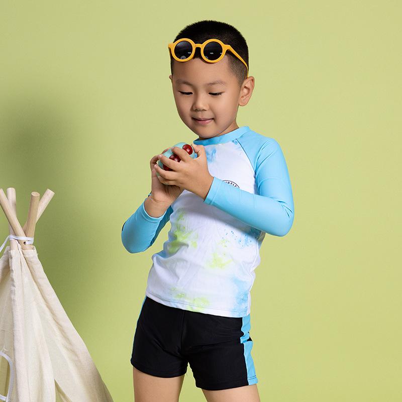 New Boys' Toddler Colorblock Long Sleeve Shorty Swimsuit